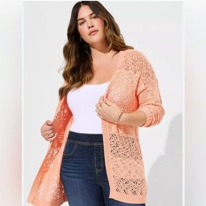 Torrid Plus Size 3XL Peach Open Stitch Open Front Cardigan Sweater Top is In EUC